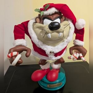 Collectibke Battery Operated Animated Christmas Taz Figurine with Santa Outfit